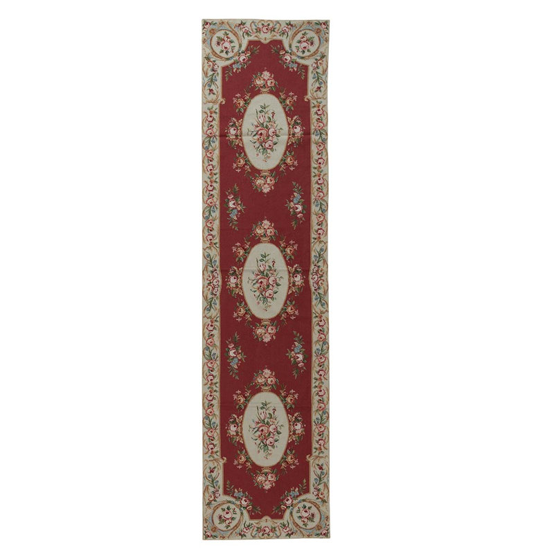 Tapis ivoire / bourgogne / vert noué à la main de haute qualité
