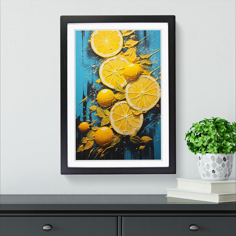 Sliced Lemon Hard Edge - Single Picture Frame Print on Wood, 34cm H x 25cm W x 2cm D, Black