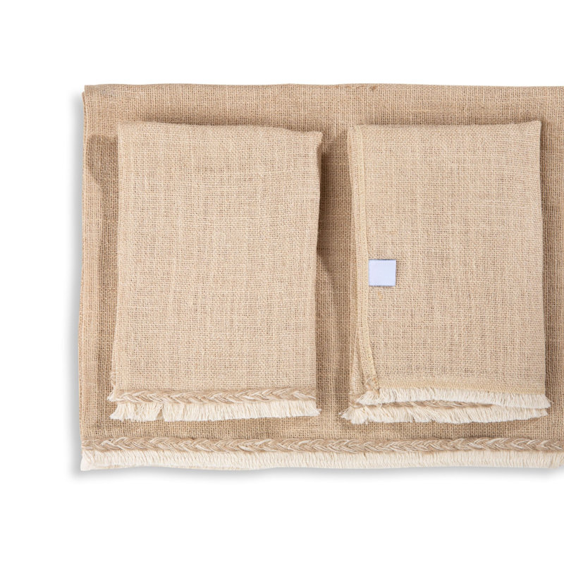 Jute Table Runner with Braided Cream Edges