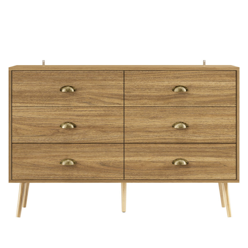 6 Drawer Dresser For Bedroom, Oak