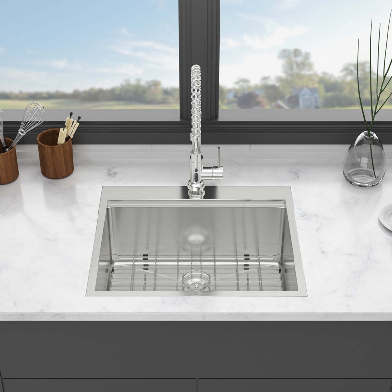 Évier de cuisine à montage sur plan 25 po - Évier de cuisine 25 po x 22 po en acier inoxydable 16 pouces