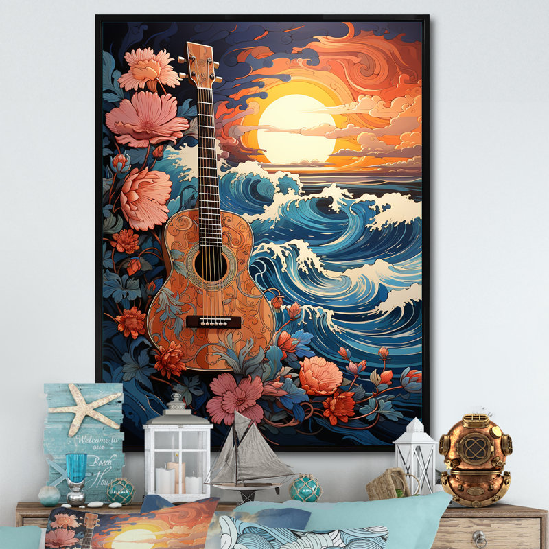 «Ocean Charm Vivid Wood Cut Effect II», reproduction sur toile, Cadre flottant noir, H 20 po x l 12 po x P 1 po