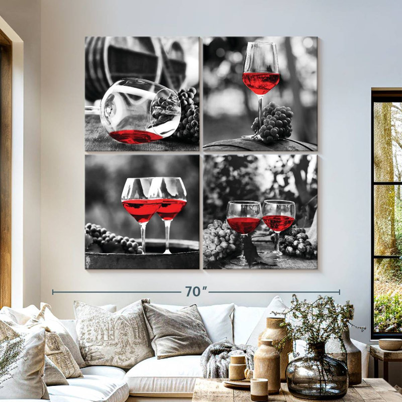 «Red Wine Glasses», ensemble de reproduction sur toile, H 57 po x l 57 po x P 1,25 po