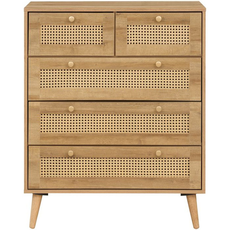 Anisjon & Rattan 3+2 Drawer Chest Of Drawers, Oak