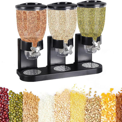 1pc 3-Bucket Dry Food/Cereal Dispenser Food Storage Container