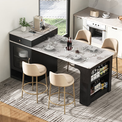 Kitchen Island With Extendable Dining Table, Double-sided Storage, 2 Drawers, Power Outlet