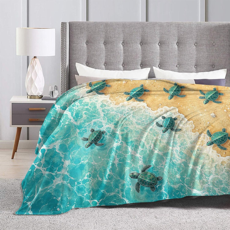 Couverture en flanelle à motif de tortues marines, 152 x 203 cm (60 x 80 po), idéale pour les amoureux des tortues marines.