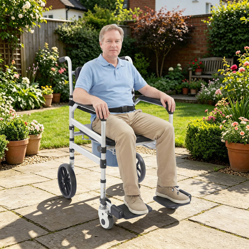 Shower Chair Foldable with Wheels 330lbs Adjustable for Elderly