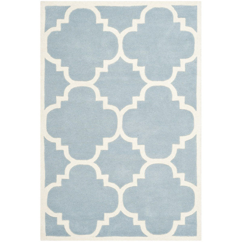Blue and Ivory Hand-Tufted Wool Geometric 9' x 12' Rug