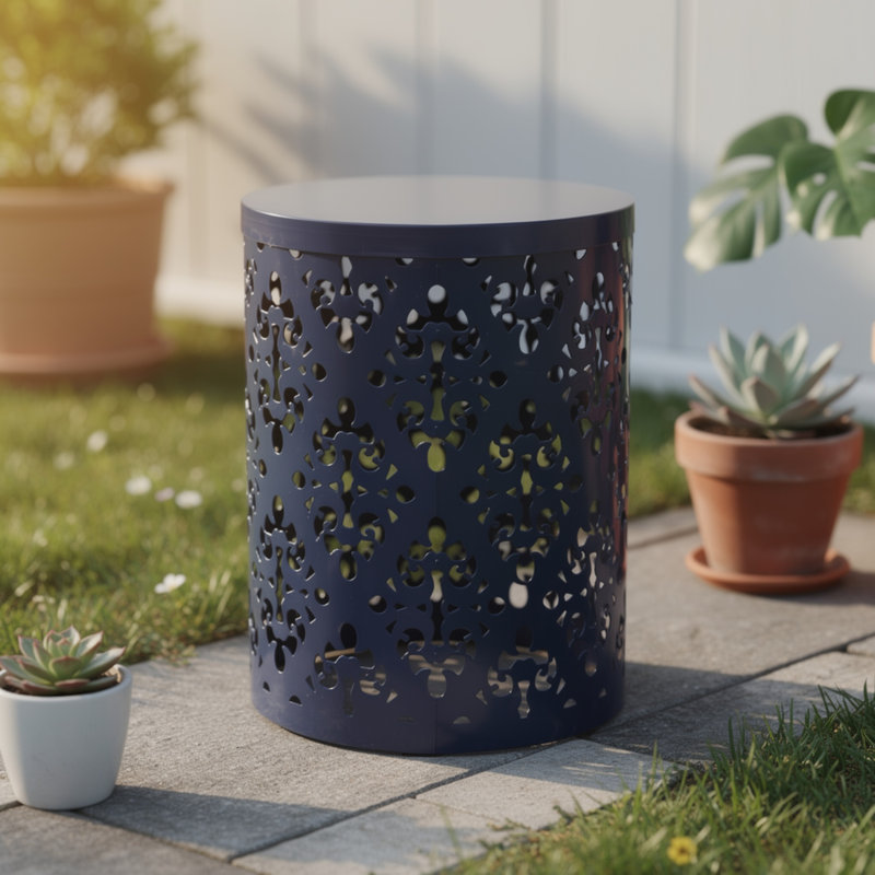 Nadilyn Round Metal Outdoor Side Table , 13.78'' in. W 13.78'' in. D, Navy Blue