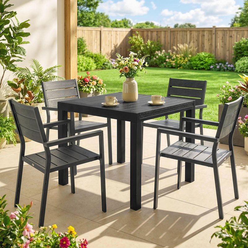 Rectangular Metal Outdoor Dining Table, 75cm H x 160cm W x 80cm D, Black