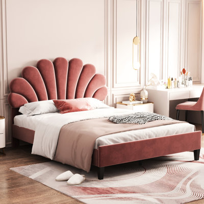 Lit tapissier en velours rouge Bean Paste