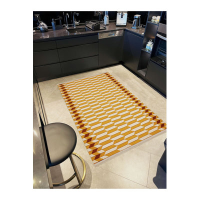 Tapis décoratif lavable à la machine à motif géométrique en nid d'abeille à motif géométrique beige de la collection Paris