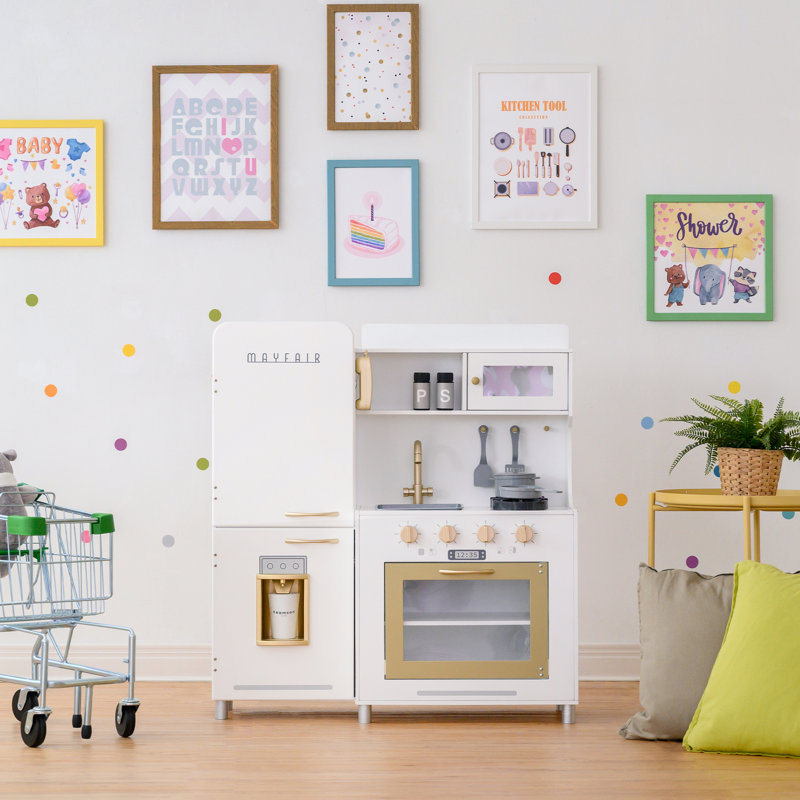 Teamson Kids Little Chef Mayfair Retro Wooden Pretend Play Kitchen with Light, Sound & Accessories, White