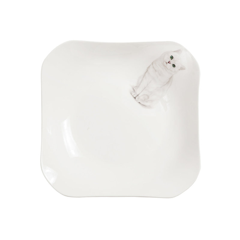 Assiette carrée en porcelaine - British Shorthair (argent)