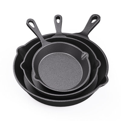 3 Piece Cast Iron Skillet FryinRAINBEAN Pre-Seasoned Cast Iron Skillet 3 Piece Set, Cast Iron Skillet Grill Pan with Handle for Grill, BBQ, Camping Fire, Stovetop, Kitchen and Camping Cookwareg Pan Set 6 8 10 in Handle Pre-Seasoned Black