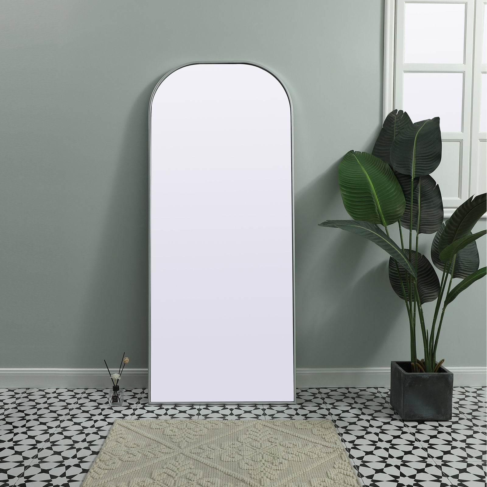 Sabine Metal Wide Arch Wall Mirror, 66" x 28", Silver