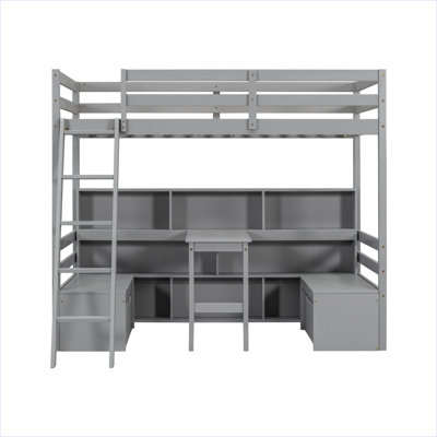 Twin Loft Bed With Storage Shelves, Drawers, Seat And Desk by Harriet Bee