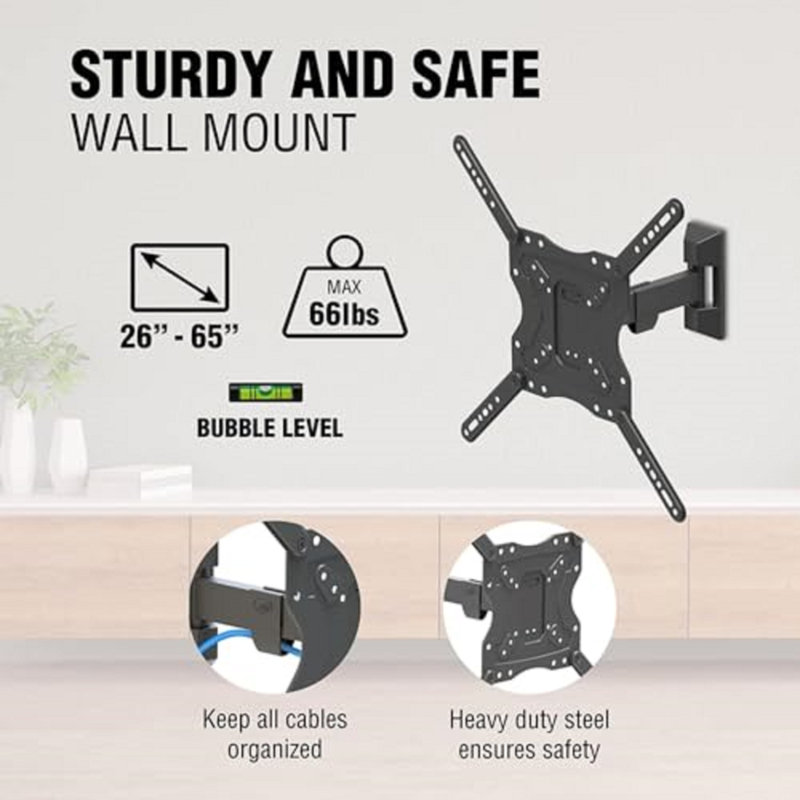Support mural pour téléviseur à mouvement complet ELG Full40 avec inclinaison et pivotement 400 x 400 mm VESA pour téléviseurs de 26 à 65 pouces