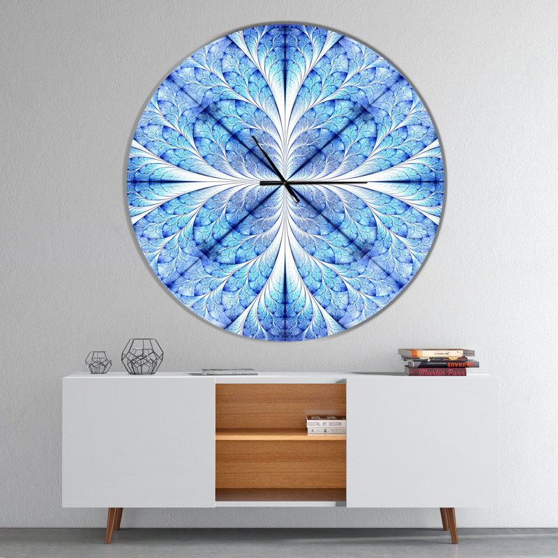 Motif symétrique bleu clair - horloge murale moderne, Surdimensionné