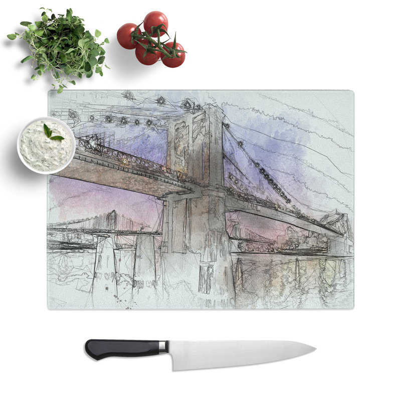 Tempered Glass Brooklyn Bridge at Night Chopping Board, 20 cm x 28.5 cm