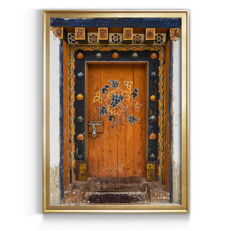 «Bhutan Door» par J Paul, reproduction d'art graphique sur toile encadrée, H 18,5 po x l 24,5 po x P 1,5 po, Doré