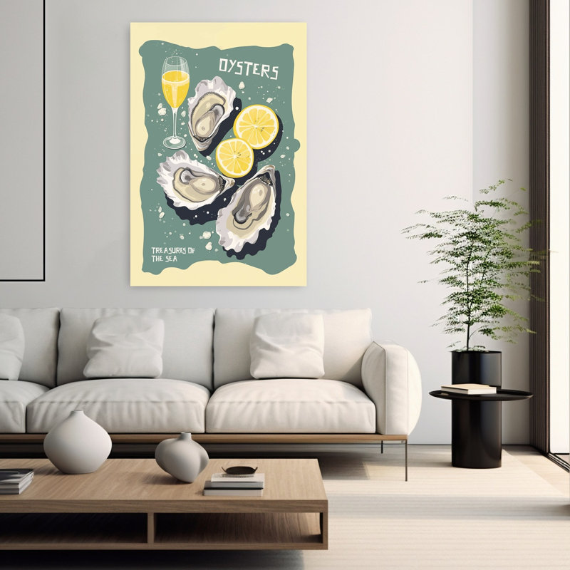 Huîtres rétro et champagne, rétro élégant, art mural océan rétro, H 60 po x l 40 po
