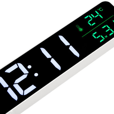 LED Music Alarm Clock 5 Adjustable Brightness 12/24H Large Display Temperature Date Digital Plug in Use White