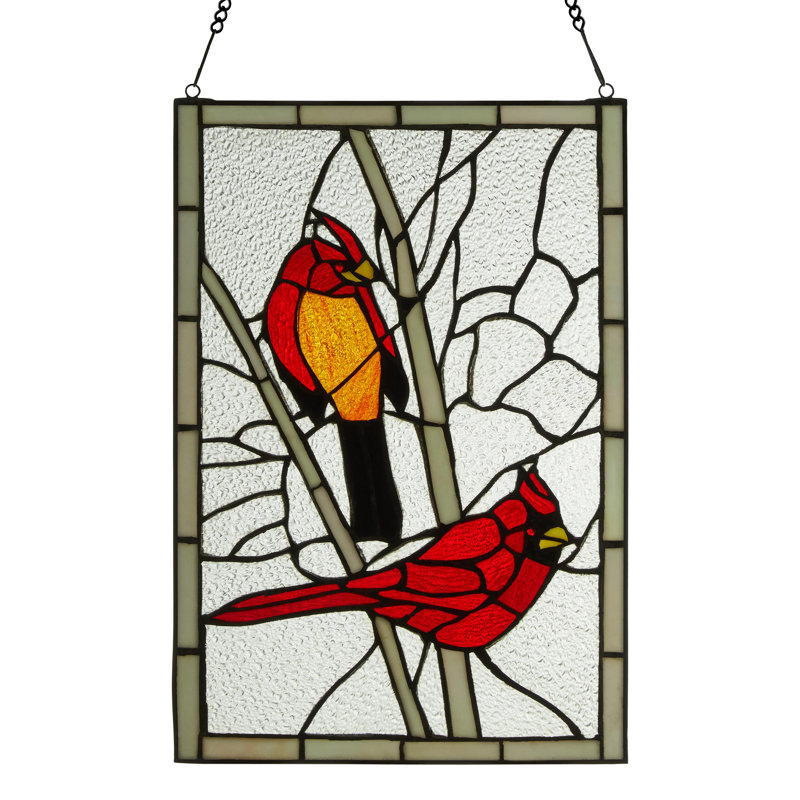 18.5"H Northern Cardinal Stained Glass Window Panel