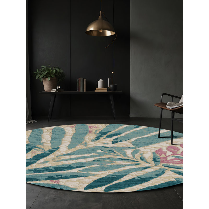 Tapis beige soyeux et moelleux, Rond 3 pi