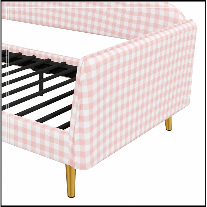 Structure plateforme simple rembourrée Geib avec tête de lit et pieds en métal, Rose