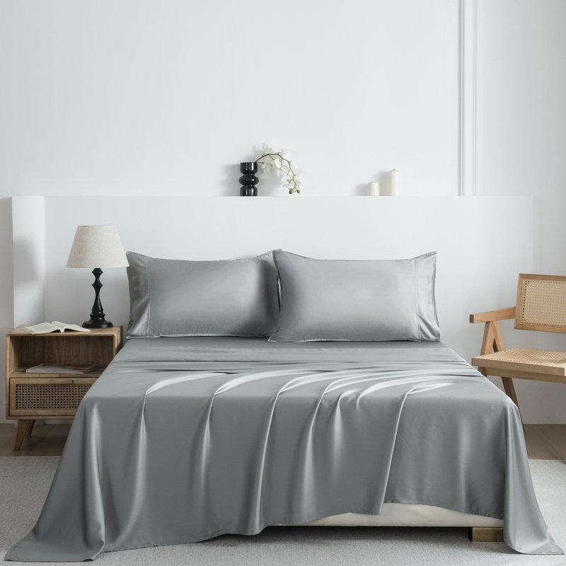 Cooling Bamboo Sheet Set – Soft, Breathable & Moisture Wicking for Hot Sleepers, Twin Sheet Set with 1 Pillowcase, Gray