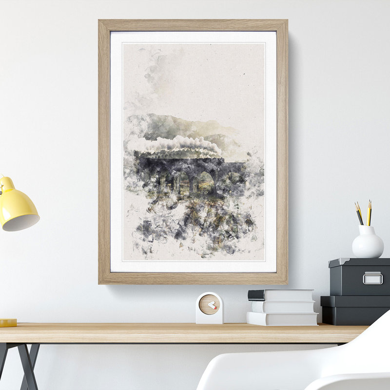 Steam Train over Glenfinnan Viaduct - Picture Frame Painting Print, 63cm H x 45cm W x 2cm D, Oak Framed