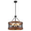 Lustre tambour rustique 5 lumières rustique, finition industrielle noir mat et brun, hauteur réglable