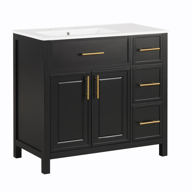 Armoire de salle de bain autoportante Edmay, Noir, noir, noir, noir