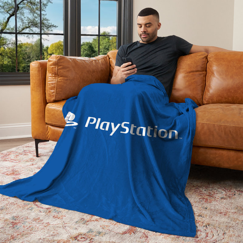 Plaid imprimé Playstation 117 x 152 cm, 100 % polyester, doux, confortable, léger et décoratif, Logo de la Playstation