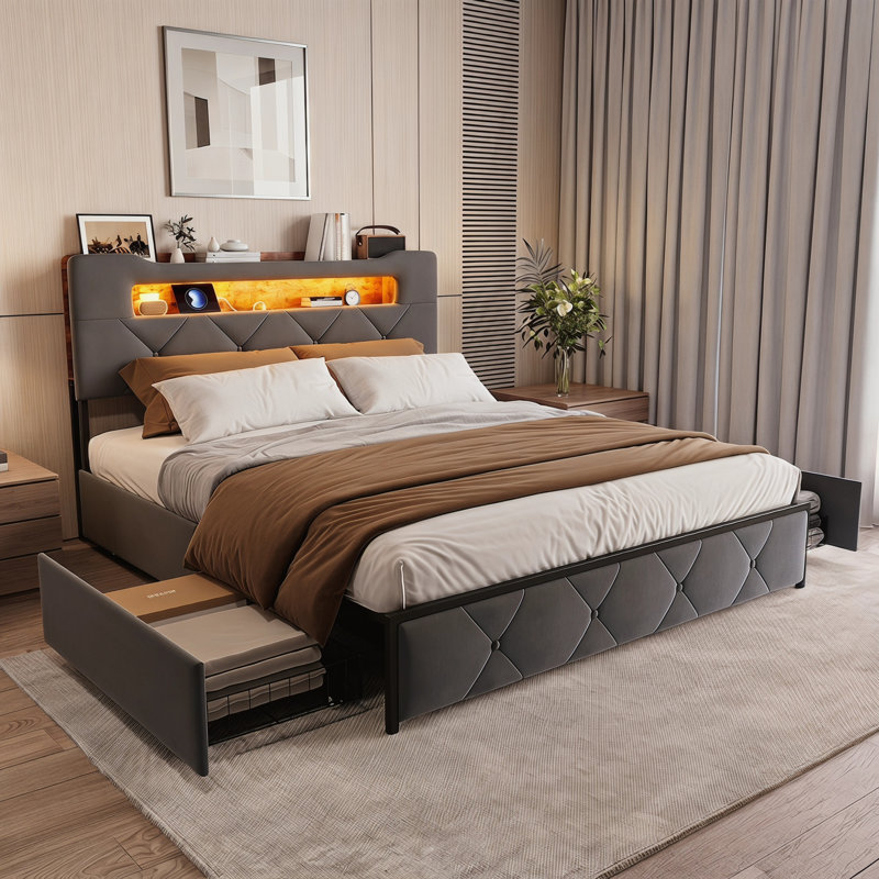 Bed, Gray, European Kingsize (160 x 200 cm)