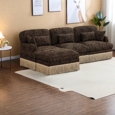 Canapés profonds, forme de L moderne en chenille léopard de 100 pouces pour la maison