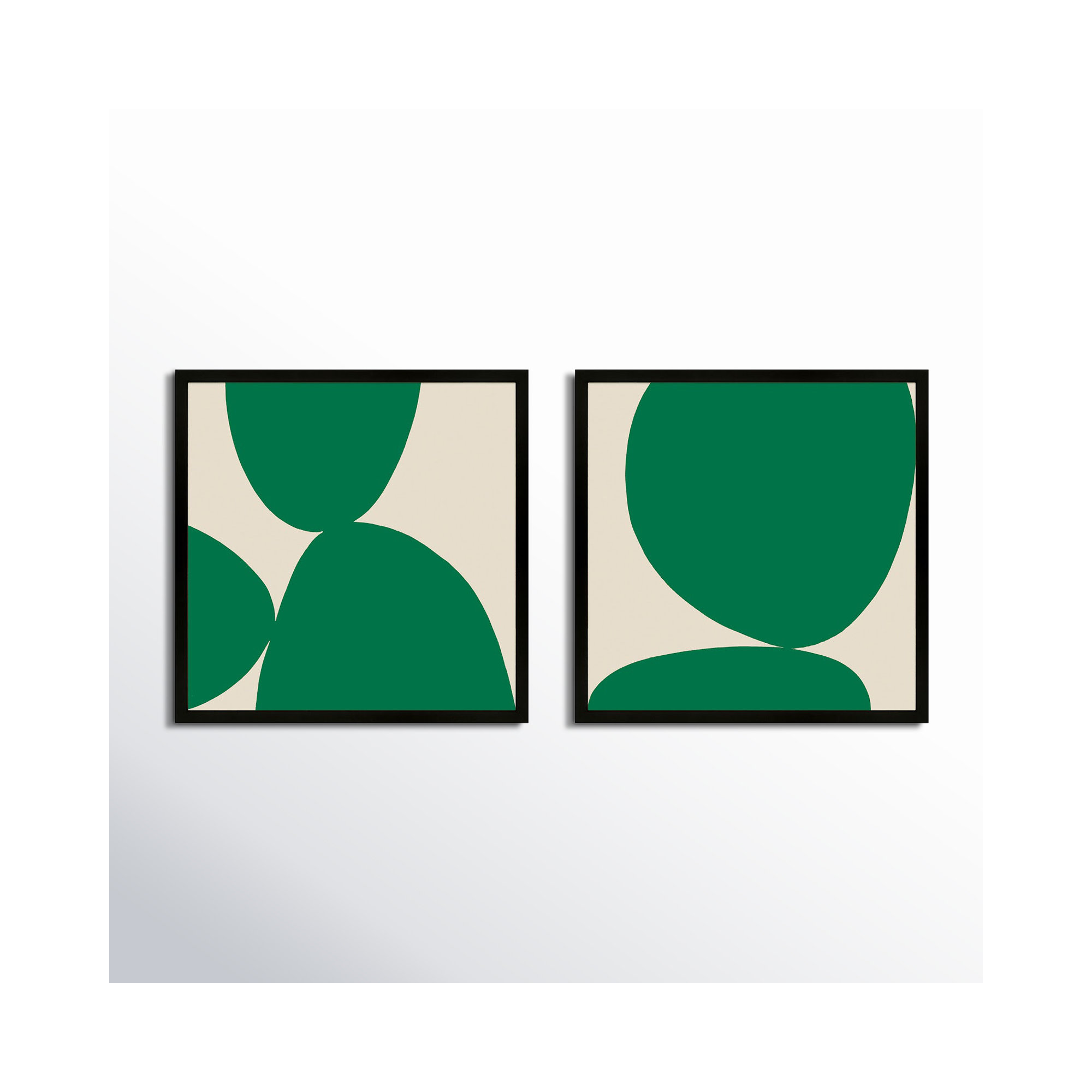 Green Ink. Set Of 2 by Lee Lessem, 24" H x 24" W x 1.25" D, Black Framed