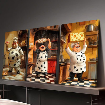 Fat Chef Food 3-Piece Canvas Print for Cozy Kitchen Home Decor