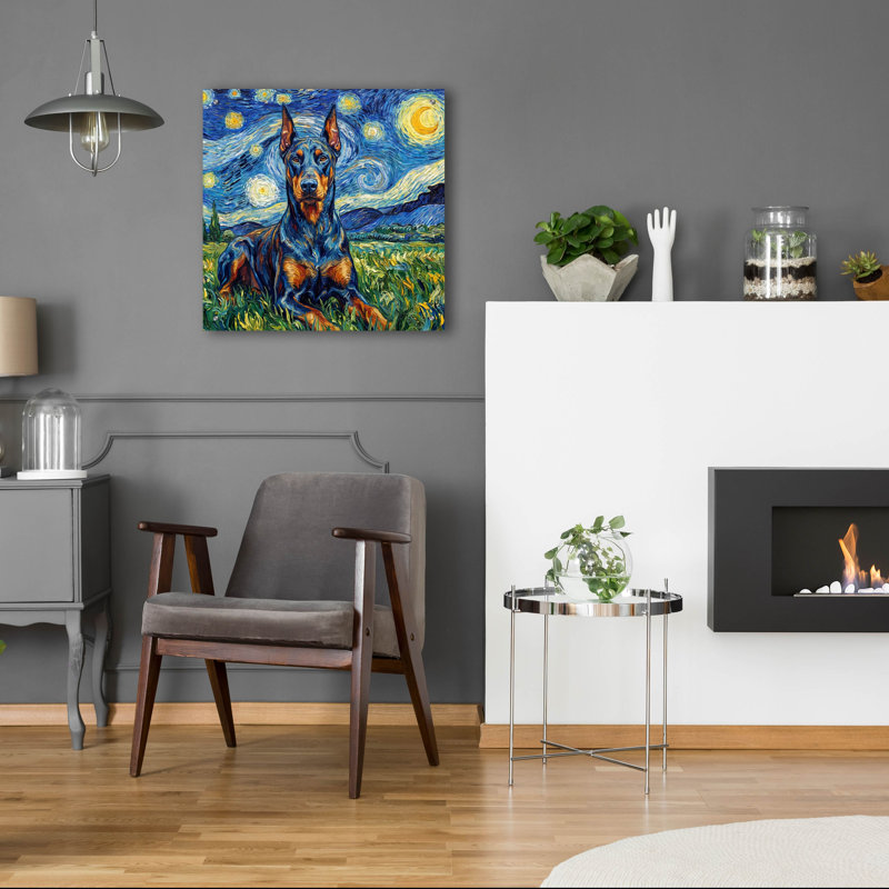«Doberman Pinscher Starry Night» par Rich Monet, art mural en verre acrylique, 24 po x 24 po, 24 po x 24 po