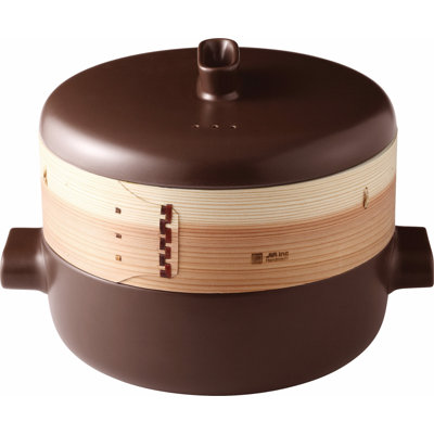 9.25" Ceramic/Terra Cotta/Wood Food Steamer
