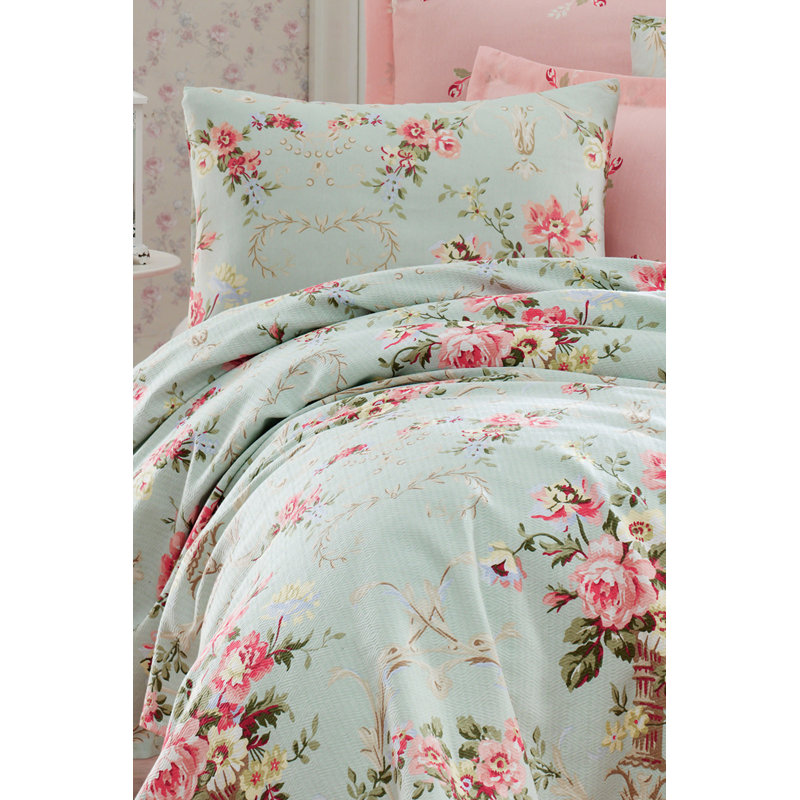 Ensemble 100% coton double piqué, menthe, rose et brun, 78,7 x 92,5 | Comprend 2 taies d'oreiller 19,7 x 27,6 | Lavable à la machine à 30 ° C | Doux, durable, 200 g / m², 142 fils | Parfait pour un décor de literie élégant