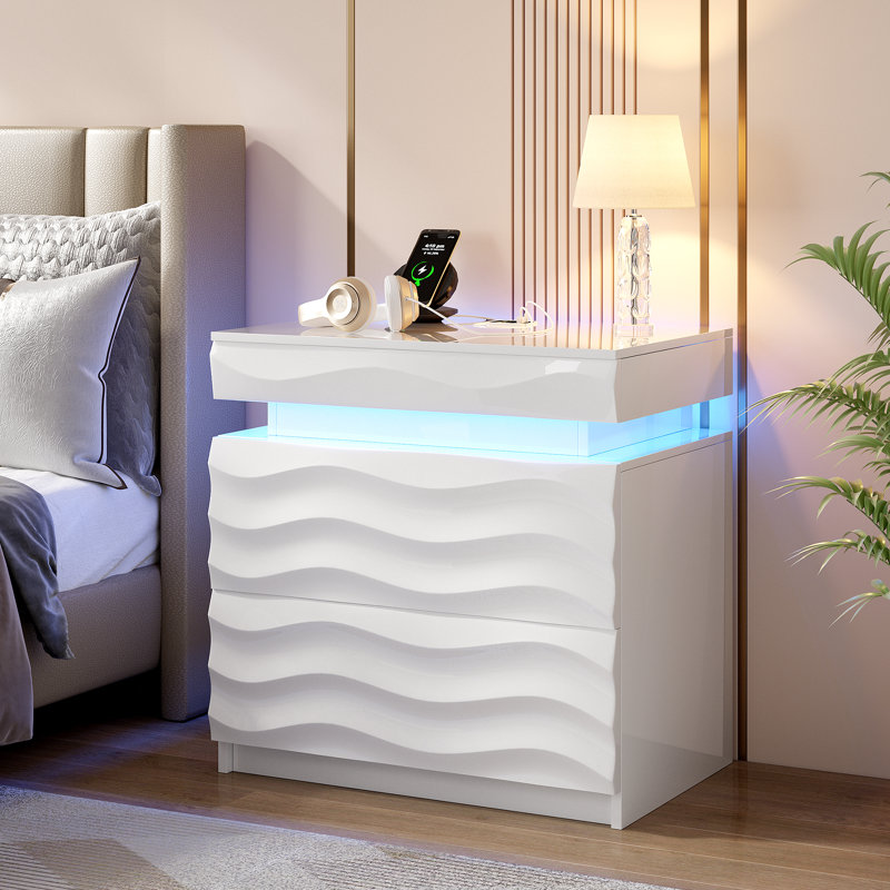 60cm W Manufactured Wood Bedside Table, White