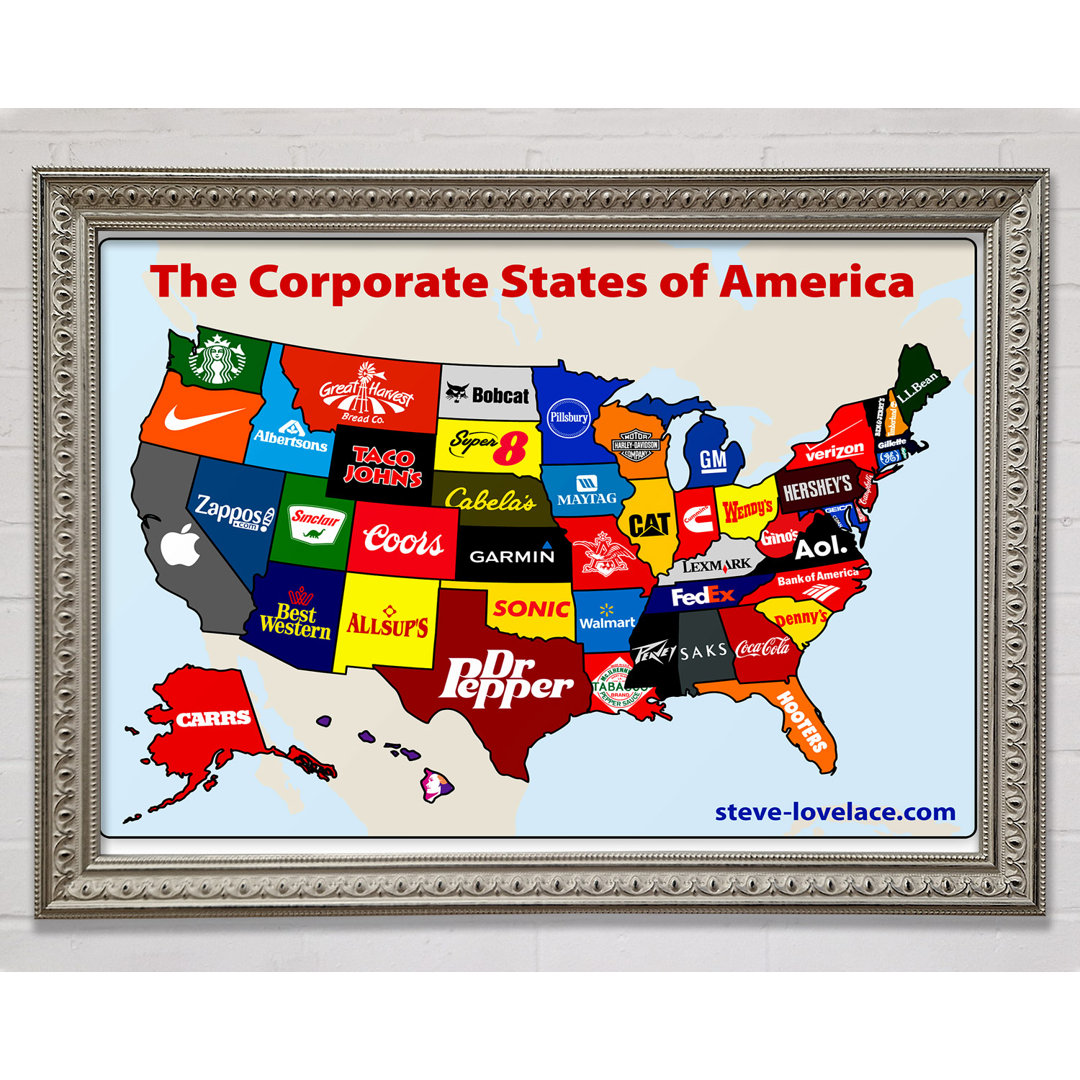 Gerahmtes Wandbild United Corporations Of America Karte