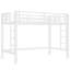 Lit mezzanine simple en métal blanc avec garde-corps, conception simple pour une utilisation efficace de l'espace dans les échelles doubles de la taille d'une chambre d'adolescent, structure en fer stable et fonctionnalité de rangement