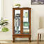 Vitrine en chêne avec portes en verre trempé et panneau arrière miroir avec rangement flexible-385267146-385268276