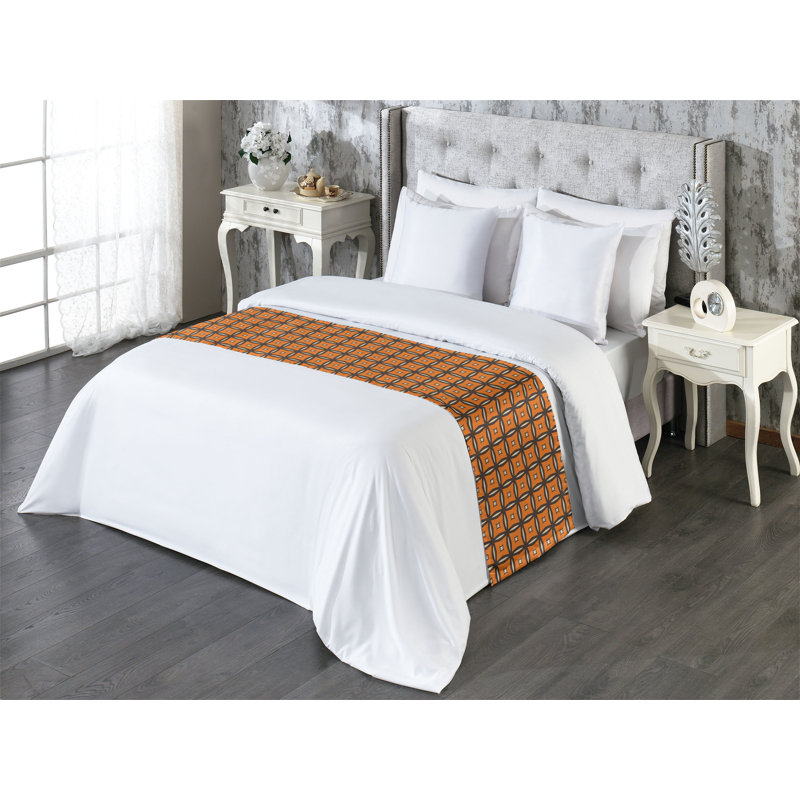 Ambesonne Abstract Bed Runner Retro Square Like Elements Taupe Vermilion, Queen
