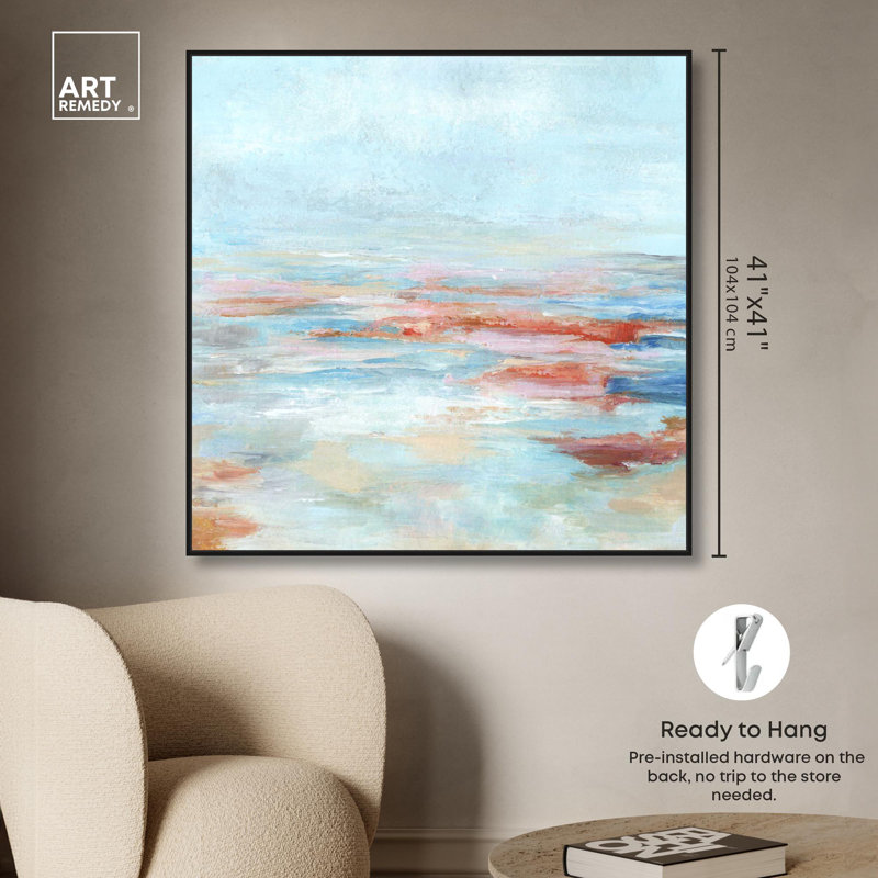 «Water Waves Coastal Gold», reproduction d'art sur toile par Art Remedy, H 40 po x l 40 po, Structure noire