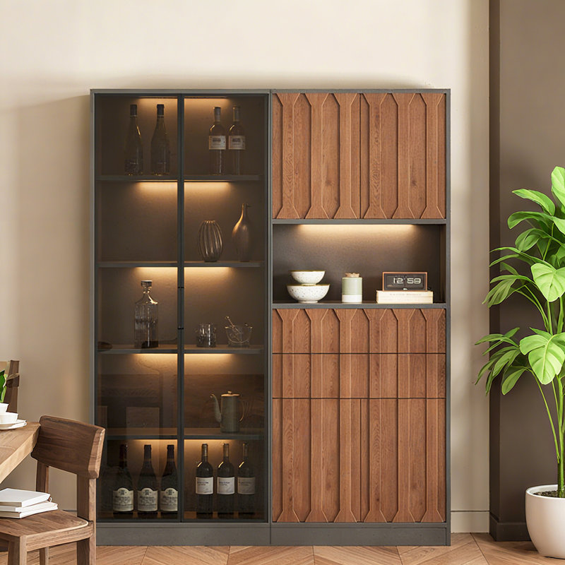 Ensemble de présentoir à vin en verre et buffet de 62,99 po avec porte vitrée et rangement pour le salon